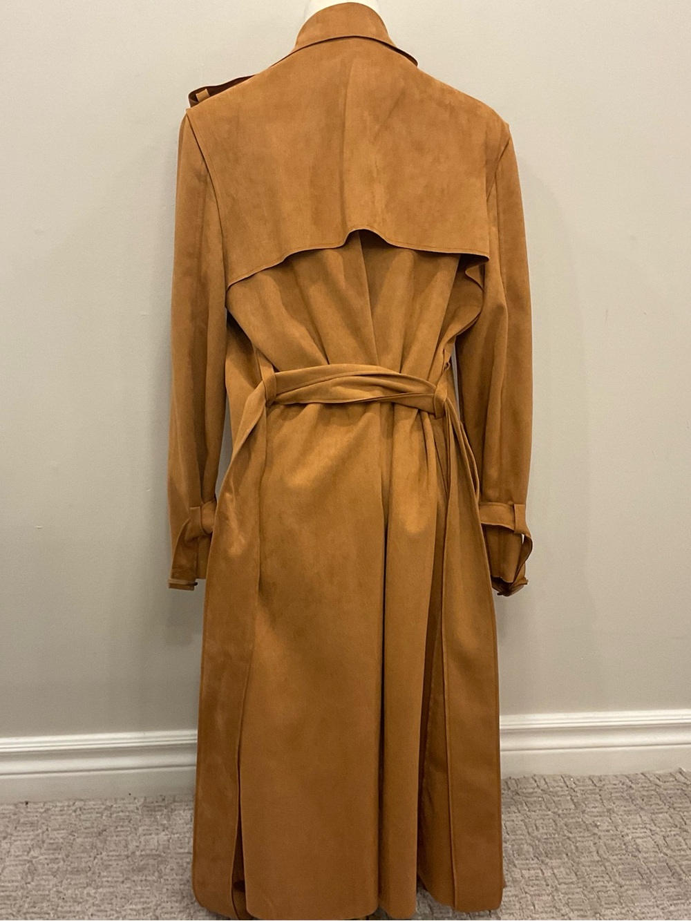 Women's Camel Suede Trench Coat - Picture 2 of 4